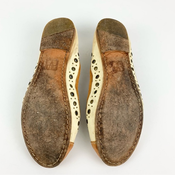 Frye Carson Rivet Flats Cream Canvas Leather Toe 8.5 - Picture 12 of 12